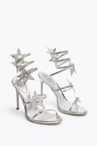 René Caovilla Cleo 105 Embellished Satin Sandals In Gray