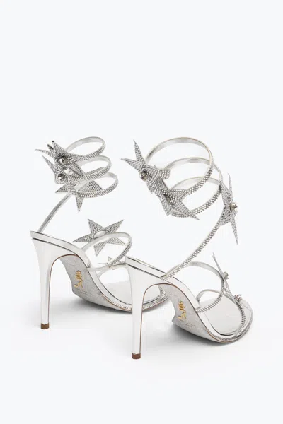 René Caovilla Cleo 105 Embellished Satin Sandals In Gray