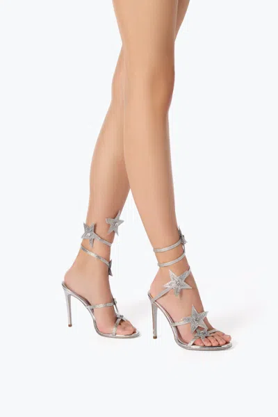 René Caovilla Cleo 105 Embellished Satin Sandals In Gray