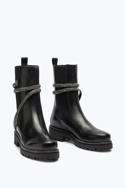 René Caovilla Cleo Crystal-embellished Leather Chelsea Boots In Black