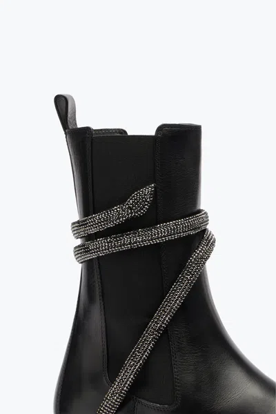 René Caovilla Cleo Crystal-embellished Leather Chelsea Boots In Black