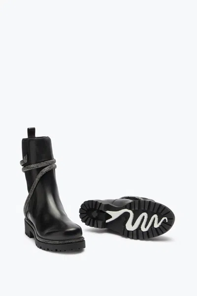 René Caovilla Cleo Crystal-embellished Leather Chelsea Boots In Black