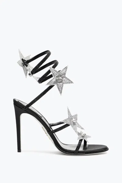 René Caovilla Cleo Star Black & Silver Sandal 105