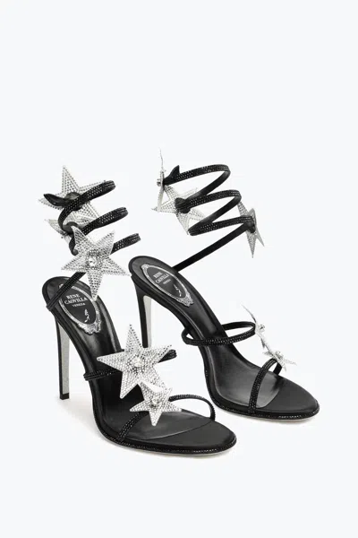 René Caovilla Cleo Star Black & Silver Sandal 105