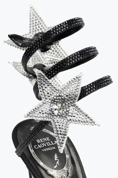 René Caovilla Cleo Star Black & Silver Sandal 105
