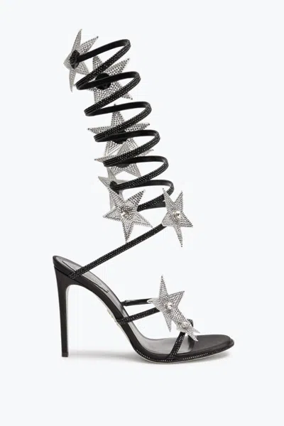 René Caovilla Super Cleo Star Black & Silver Sandal 105