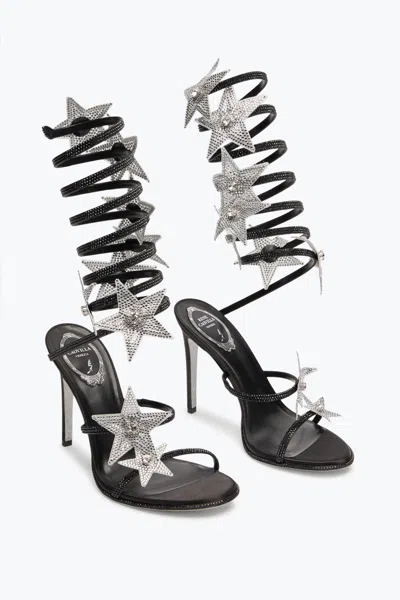 René Caovilla Super Cleo Star Black & Silver Sandal 105