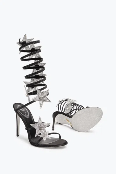 René Caovilla Super Cleo Star Black & Silver Sandal 105