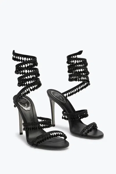 René Caovilla Chandelier Beaded Ankle-wrap Sandals In Black