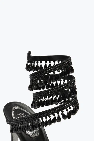 René Caovilla Chandelier Beaded Ankle-wrap Sandals In Black
