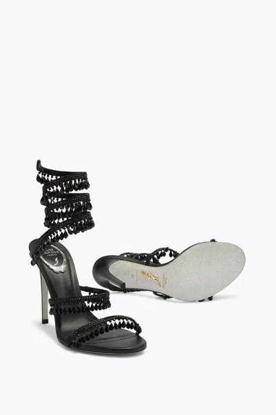 René Caovilla Chandelier Beaded Ankle-wrap Sandals In Black