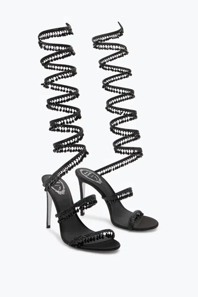 René Caovilla Chandelier Beaded Ankle-wrap Sandals In Black