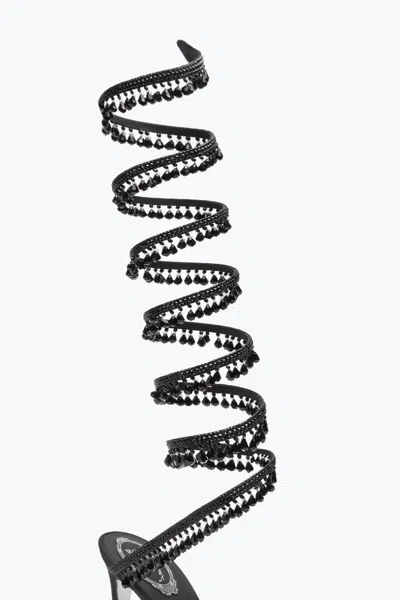 René Caovilla Chandelier Beaded Ankle-wrap Sandals In Black