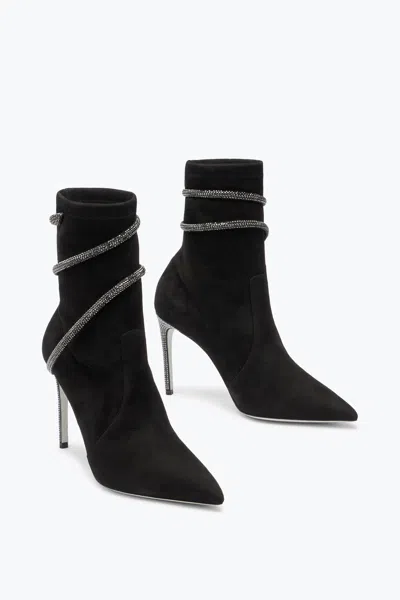 René Caovilla Cleo Crystals Black Bootie 100 In Black