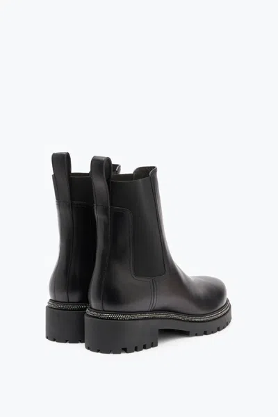 René Caovilla Black Leather Ankle Boots Bika In Black