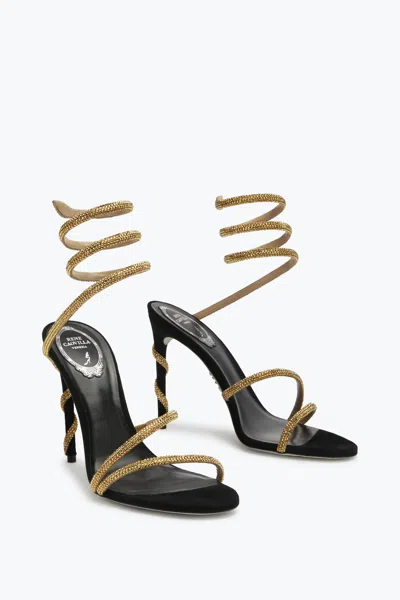 René Caovilla Crystal-embellished Stiletto Sandals With Spiraled Strap In Neutral