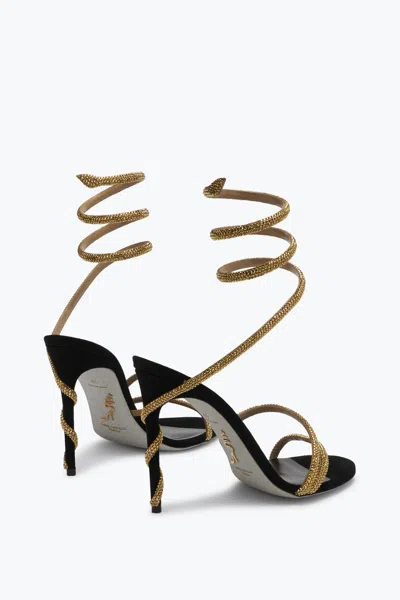 René Caovilla Crystal-embellished Stiletto Sandals With Spiraled Strap In Neutral