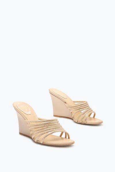 René Caovilla Satin Crystal-embellished Strappy Wedge Slides