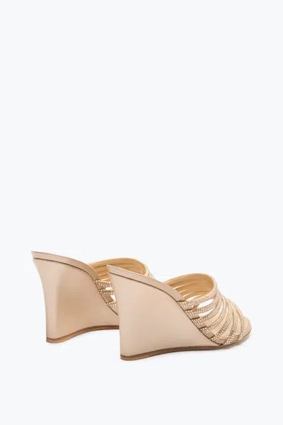 René Caovilla Satin Crystal-embellished Strappy Wedge Slides