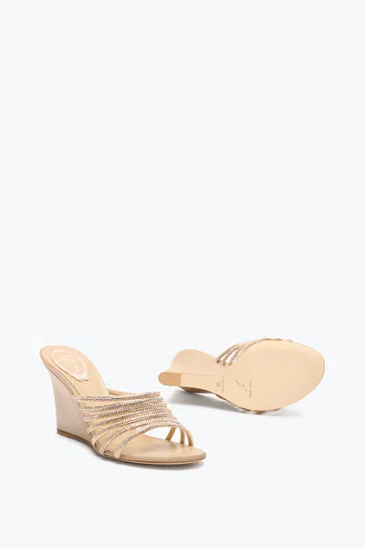 René Caovilla Satin Crystal-embellished Strappy Wedge Slides