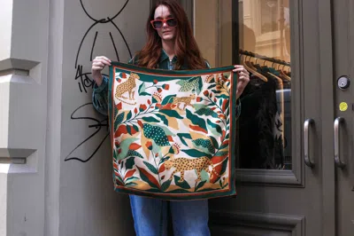 Jessie Zhao New York Double Sided Silk Scarf Of Green Wonderland