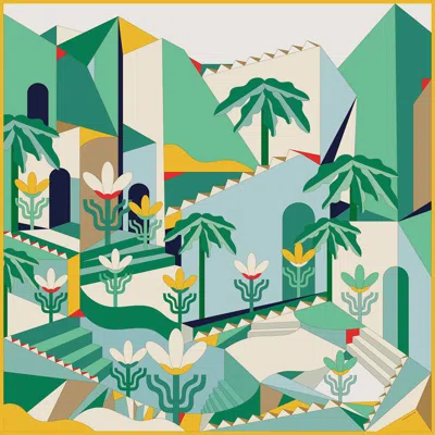 Jessie Zhao New York Double Sided Wool Silk Scarf Of Tropical Breeze