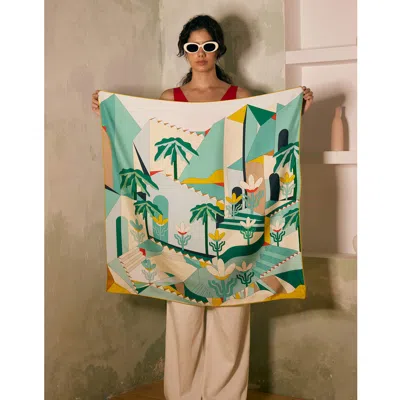 Jessie Zhao New York Double Sided Wool Silk Scarf Of Tropical Breeze