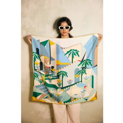 Jessie Zhao New York Double Sided Wool Silk Scarf Of Tropical Breeze