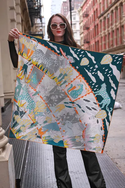 Jessie Zhao New York Double Sided Silk Scarf Of World Travel