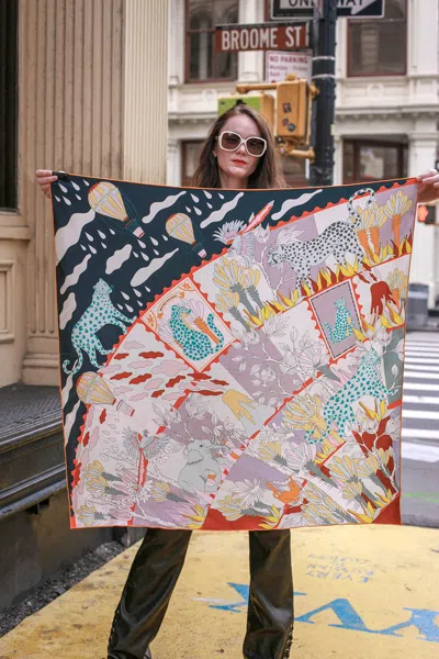 Jessie Zhao New York Double Sided Silk Scarf Of World Travel
