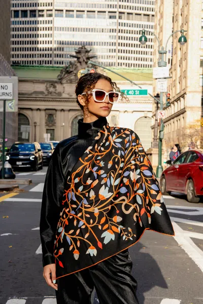 Jessie Zhao New York Double Sided Wool Silk Scarf Of Night's Enchanted Garden