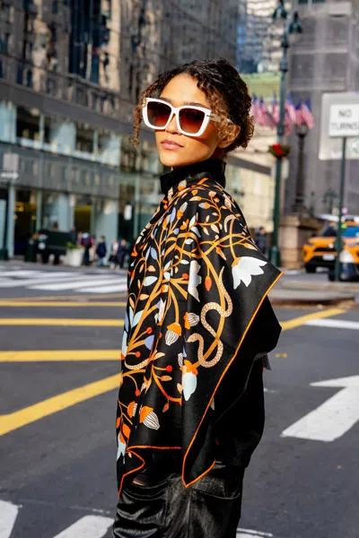 Jessie Zhao New York Double Sided Wool Silk Scarf Of Night's Enchanted Garden