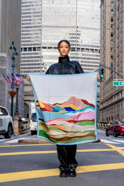 Jessie Zhao New York Double Sided Wool Silk Scarf Of Ocean Breeze