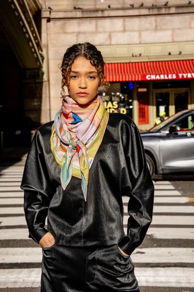 Jessie Zhao New York Double Sided Wool Silk Triangle Scarf Of Color Recombination In Neutral