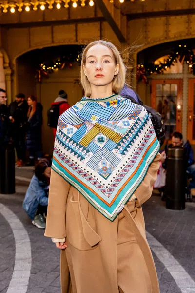 Jessie Zhao New York Double Sided Wool Silk Triangle Scarf Of Shapes Reconstruction