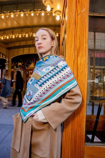 Jessie Zhao New York Double Sided Wool Silk Triangle Scarf Of Shapes Reconstruction