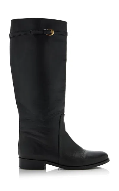 Staud Harlow Leather Riding Boots In Black