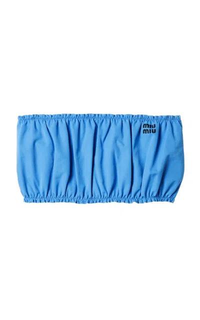 Miu Miu Cropped Top Popeline Spaghetti Straps In Blue