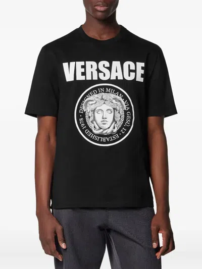 Versace T-shirt With Logo In Black