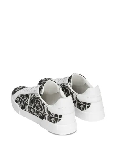 Dolce & Gabbana Portofino Canvas Sneakers Featuring Maiolica Design In Multi