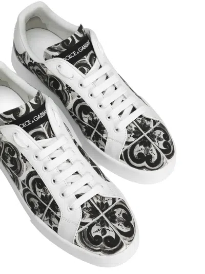Dolce & Gabbana Portofino Canvas Sneakers Featuring Maiolica Design In Multi
