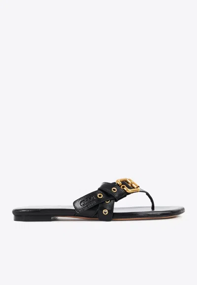 Chloé Mae Buckle-embellished Leather Flip Flops
