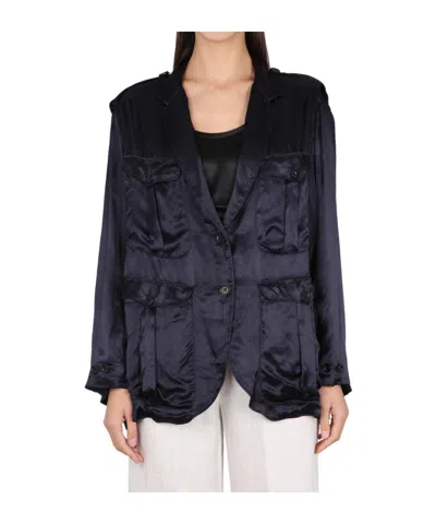 Aspesi Single-breasted Jacket With Epaulets In Blue