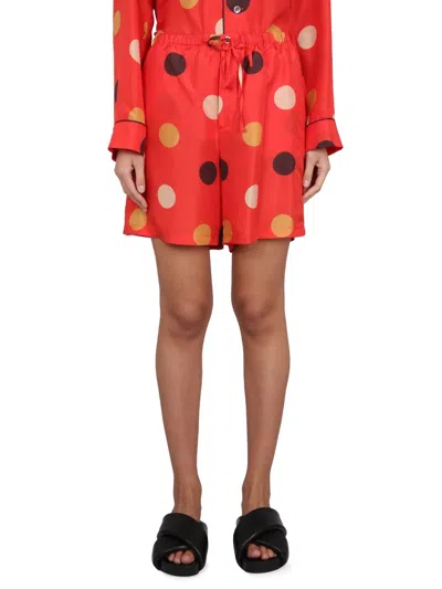 Aspesi Dotted Elastic Waist Shorts In Red