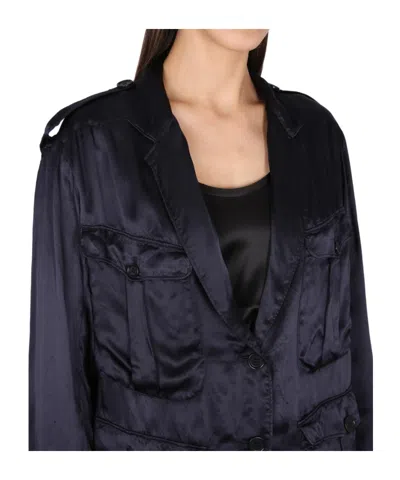Aspesi Single-breasted Jacket With Epaulets In Blue