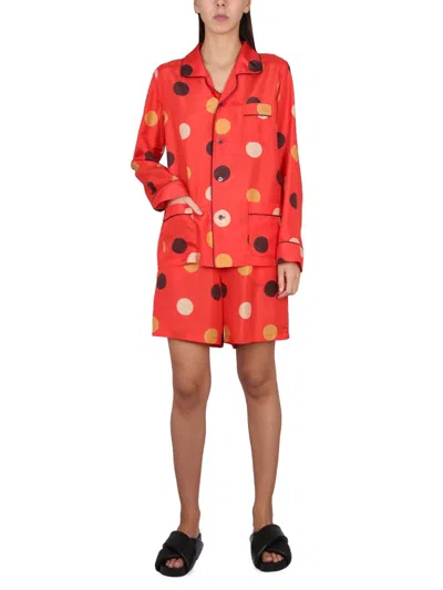 Aspesi Dotted Elastic Waist Shorts In Red