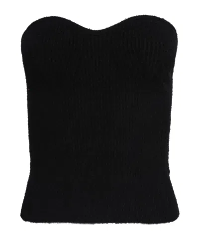 Wardrobe.nyc Textured Rib Knit Bandeau With Heart-shaped Neckline In Black