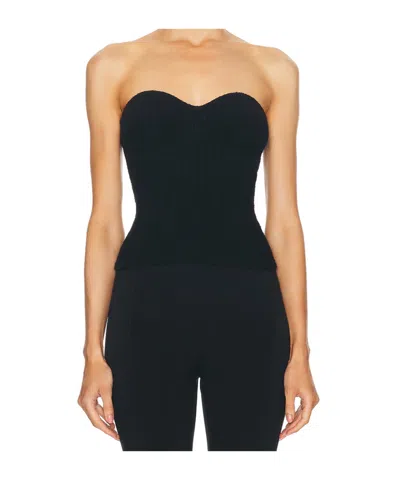 Wardrobe.nyc Textured Rib Knit Bandeau With Heart-shaped Neckline In Black
