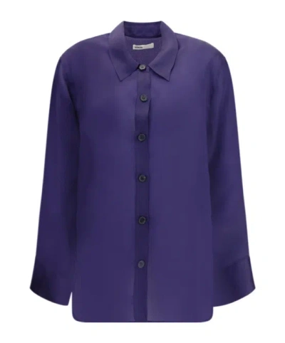 Khaite Herschel Oversized Silk-organza Shirt In Blue