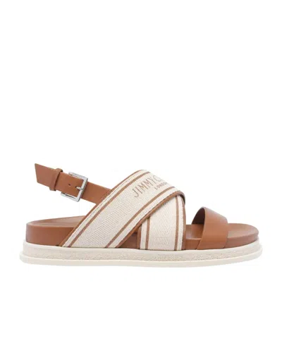 Jimmy Choo Joa Canvas Sandals Flat Sole In Brown